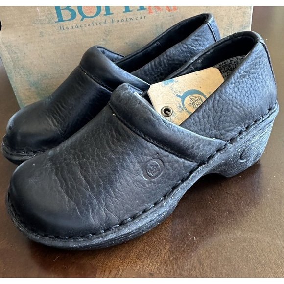 Born Other - Born Kids Shoes Girls Sz 11 Black Leather Clogs Mules Slip Ons, NIB NEW
